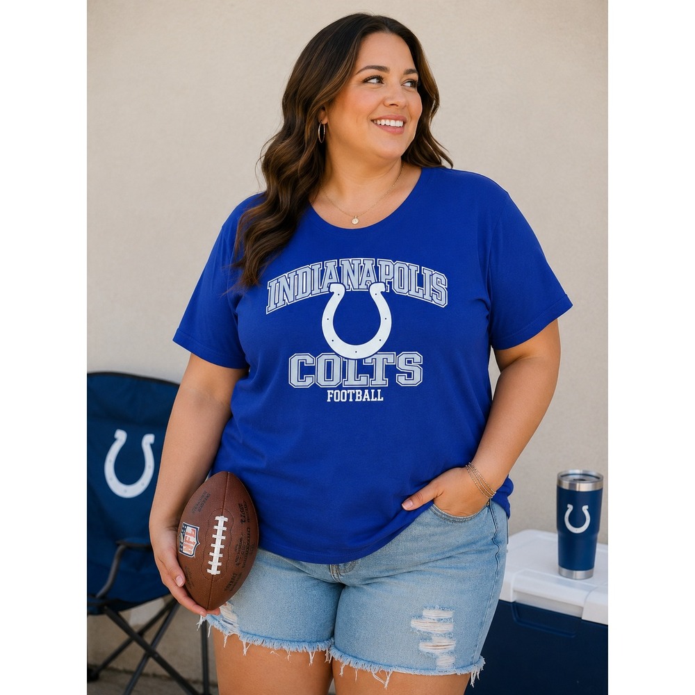 NFL Indianapolis Colts Short Sleeve Scoop Neck T-Shirt Womens 2X Blue Cotton NEW